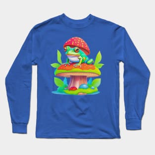 Retro Frog on a Mushroom Long Sleeve T-Shirt